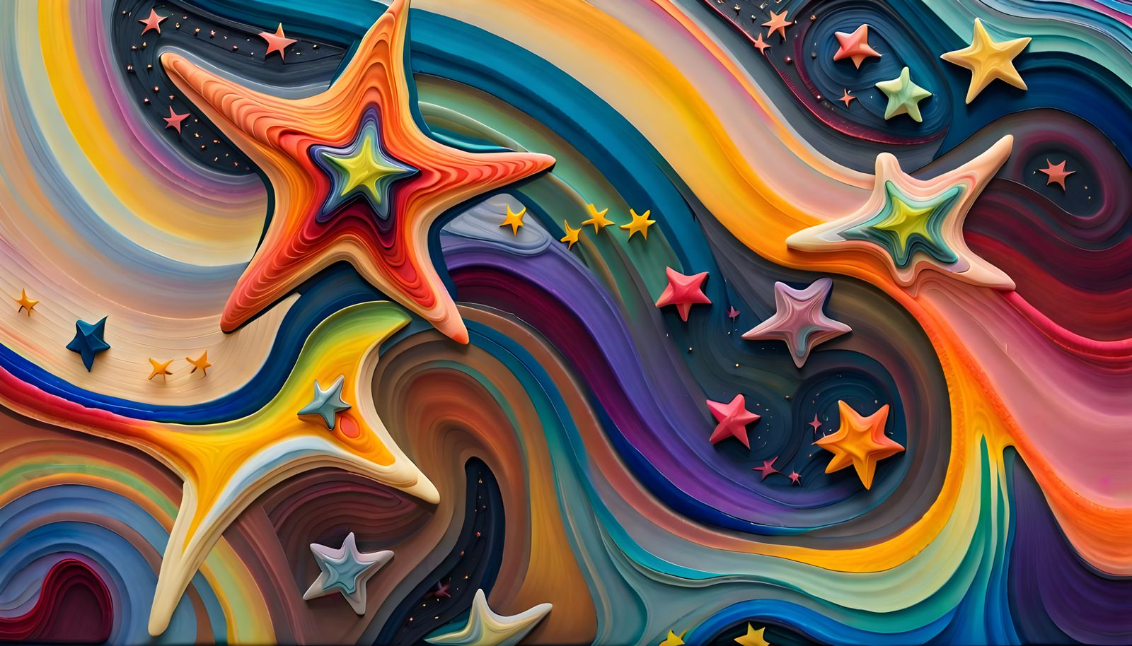 Iridescent Stars Dance: Impasto Oil Painting in Vivid Colors