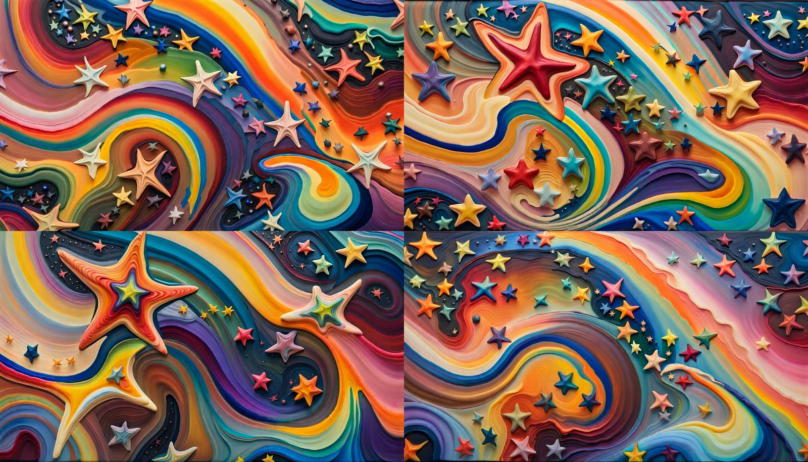 Iridescent Stars Dancing in Impasto Oil Painting Style
