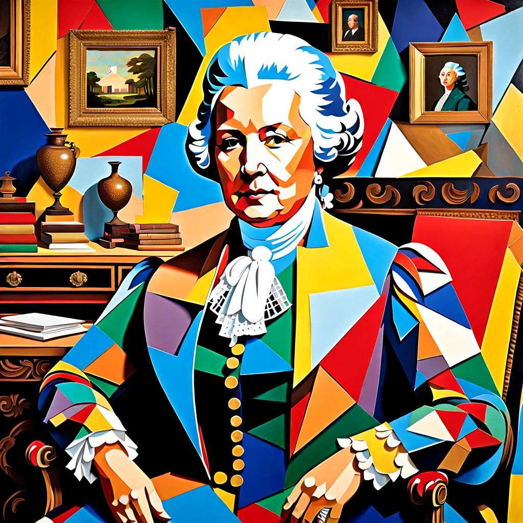 Martha Washington Portrait in Cubist Cardboard Style