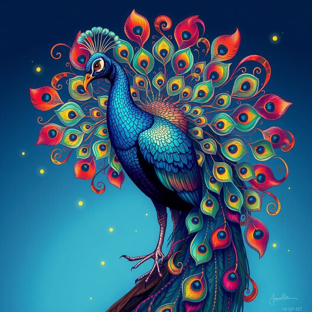 Surreal Peacock in Iridescent Colors