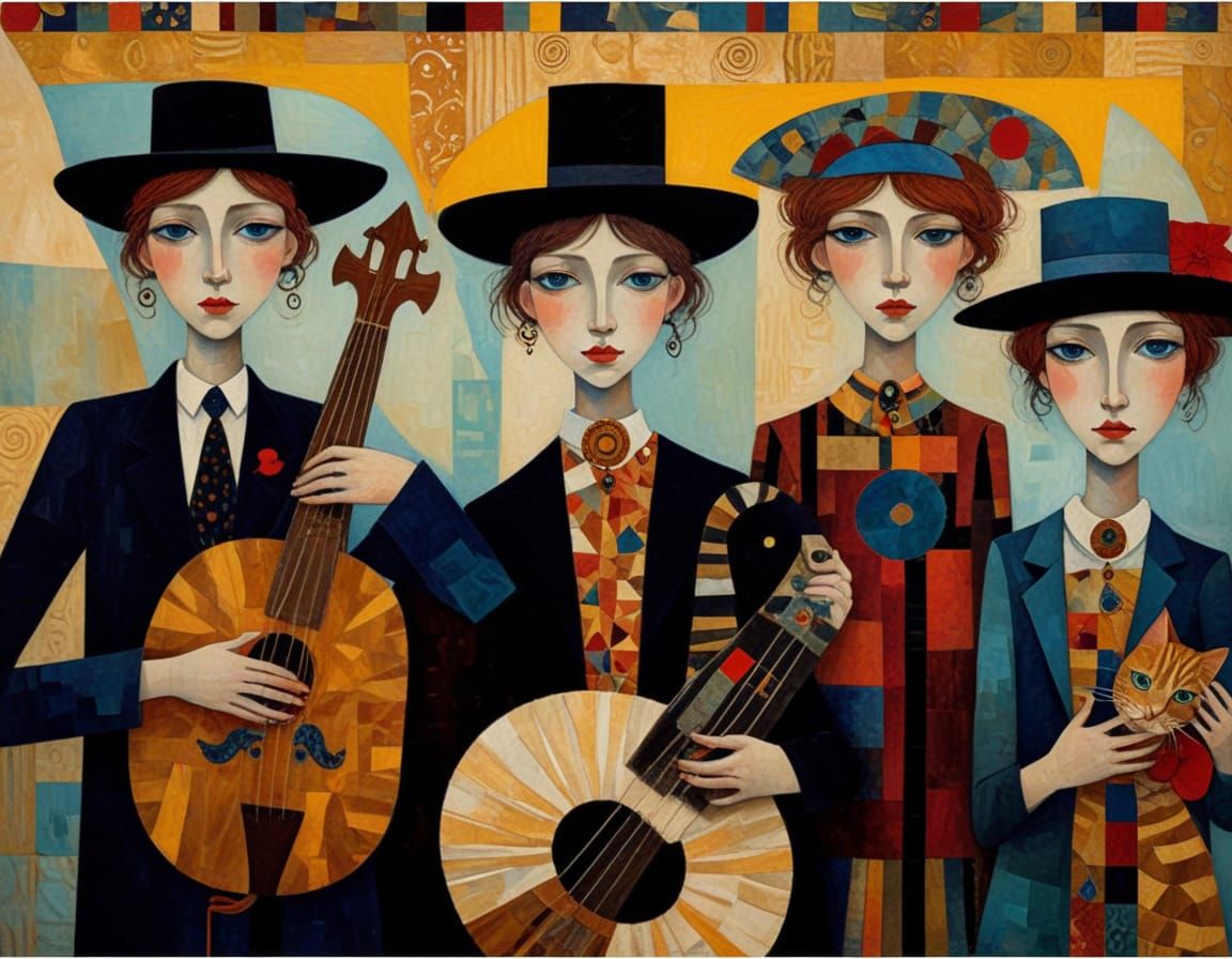 Surrealist Portrait in Klimt Style with Cubist Abstraction a...