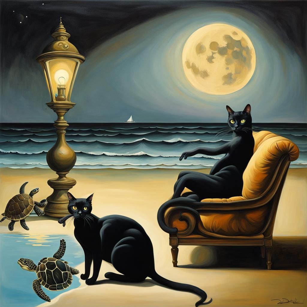 Surreal Cat and Turtle Dreamscape in Dali Style