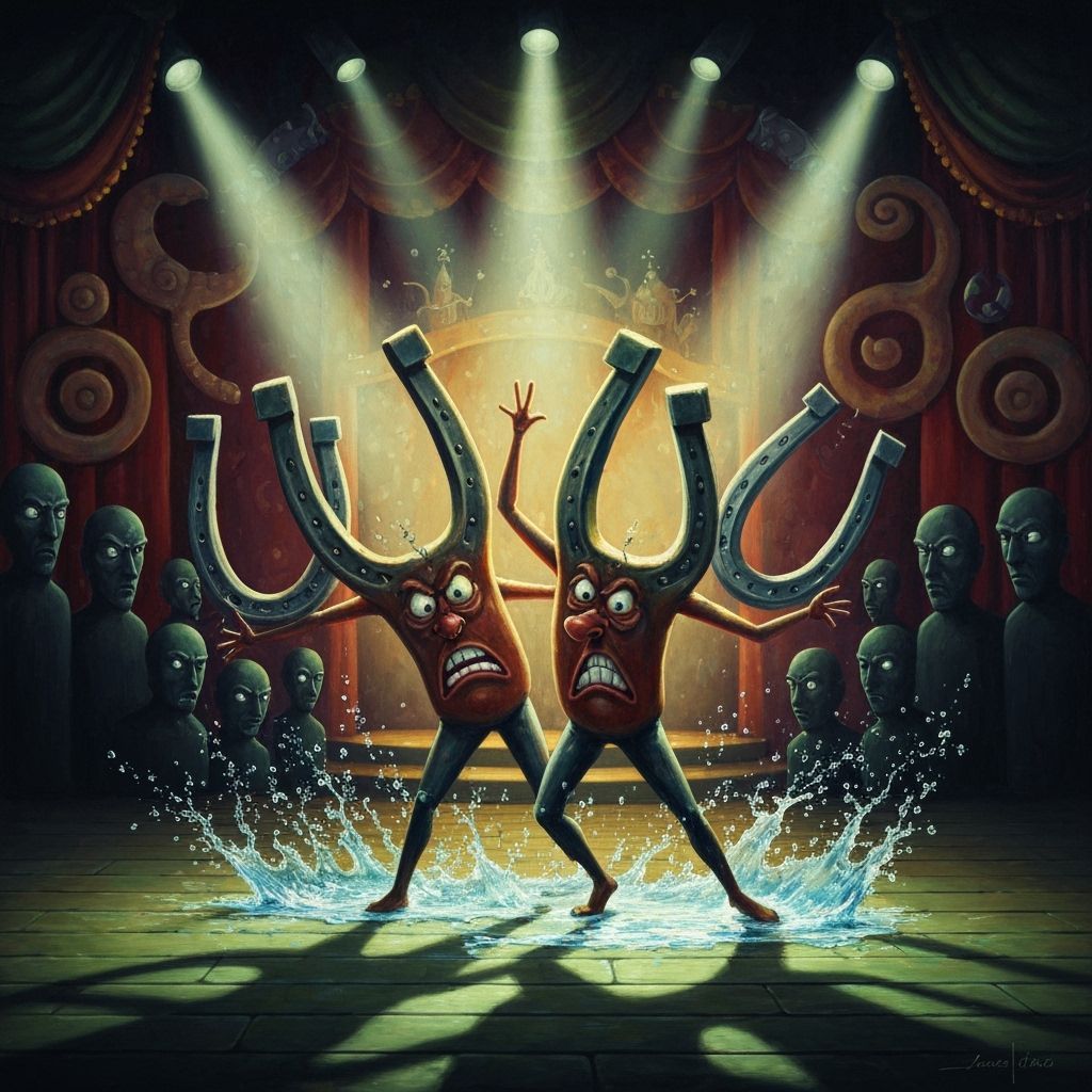 Cantankerous Angry-faced Horseshoes Doing a Water Ballet in ...