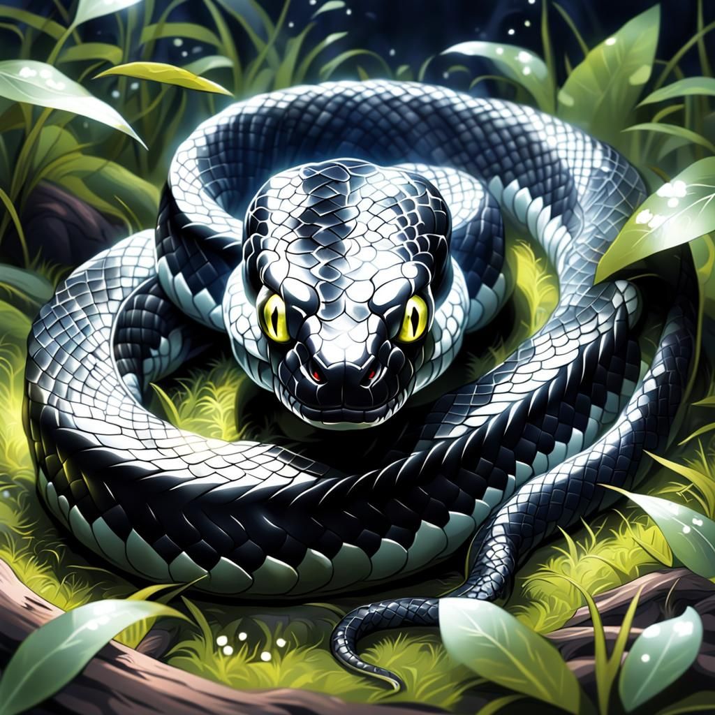 Black Snake with Glowing White Details