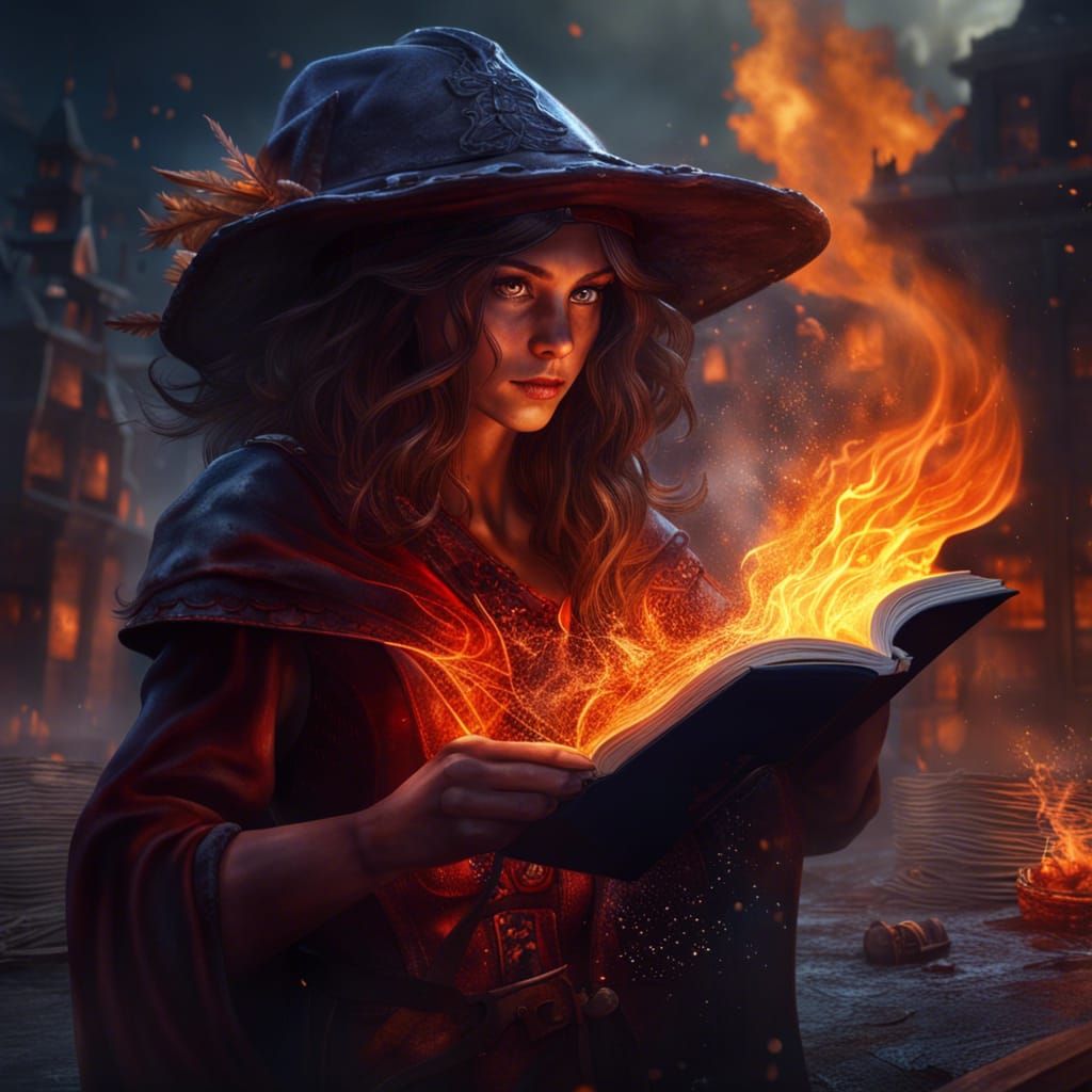 Firefighter Witch Saving Books with Water Magic