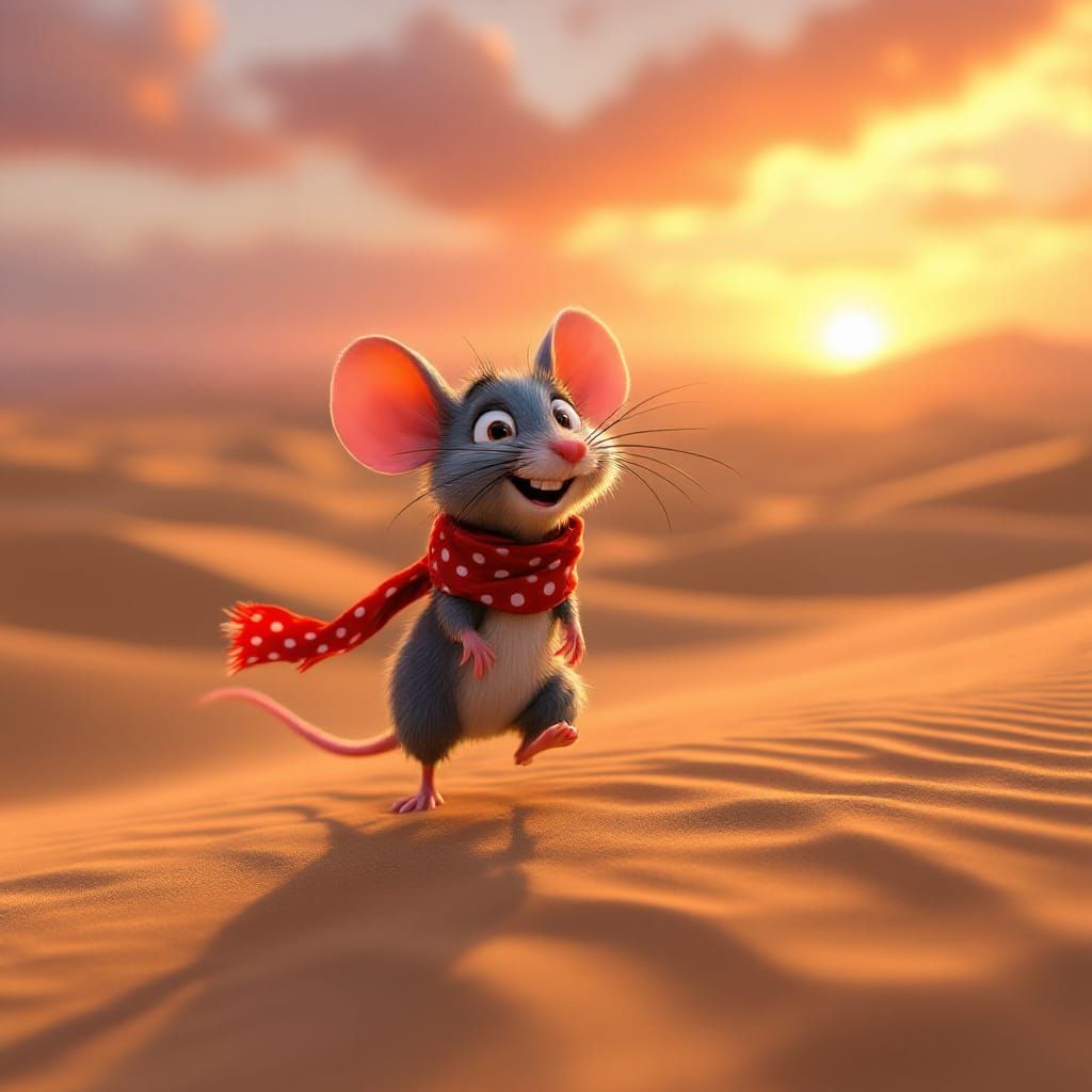 Adorable Rat's Desert Quest in Pixar 3D Style
