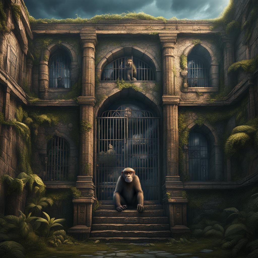 Giant Monkey Imprisoned: Detailed Matte Painting