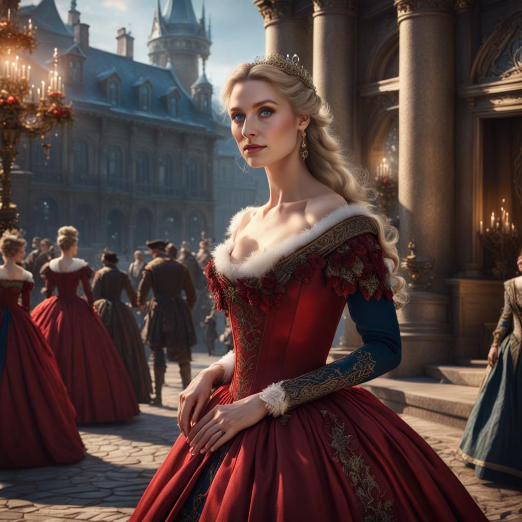 Fair Princess in Red Gown: Fantasy Concept Art