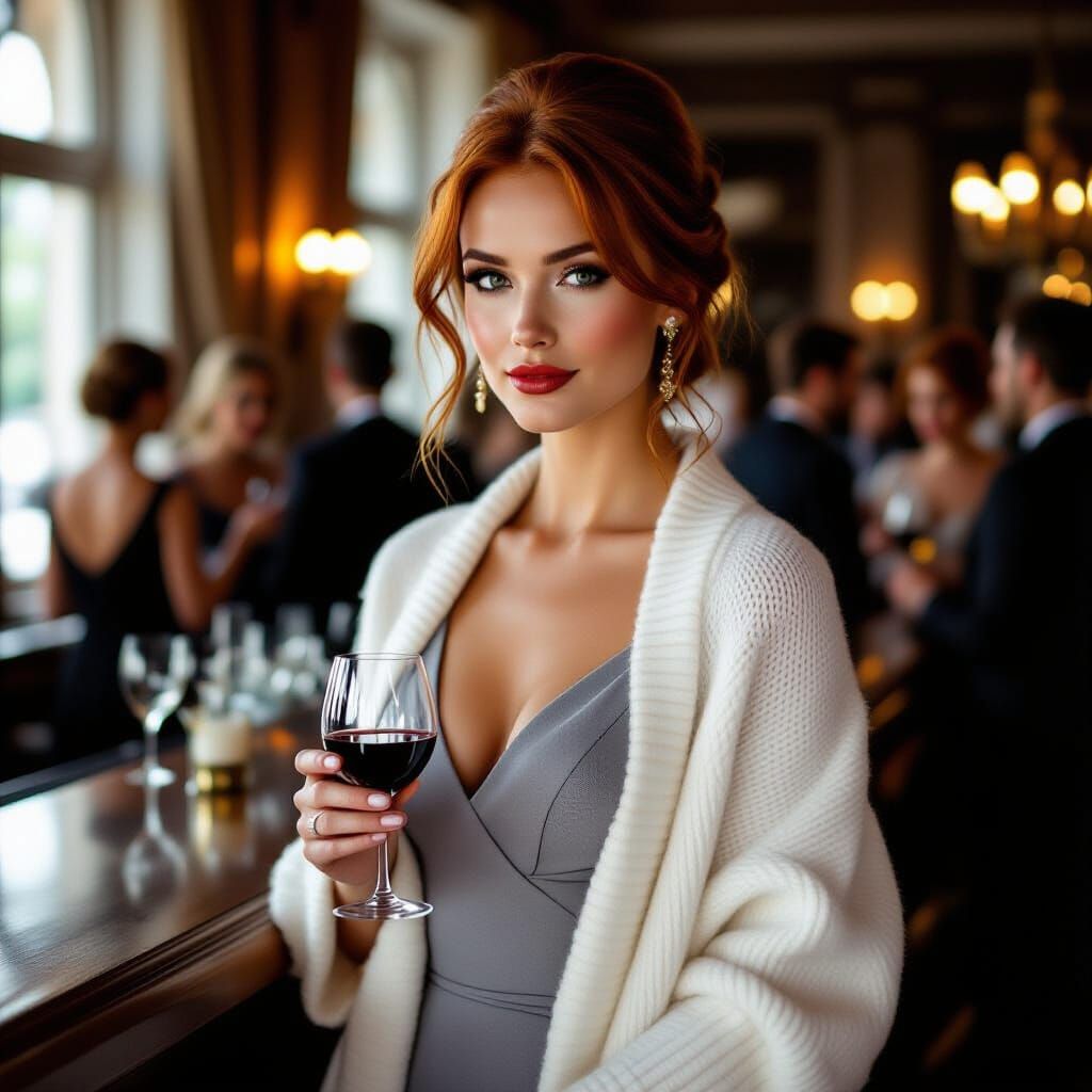 Elegant Woman in White Cardigan at Party