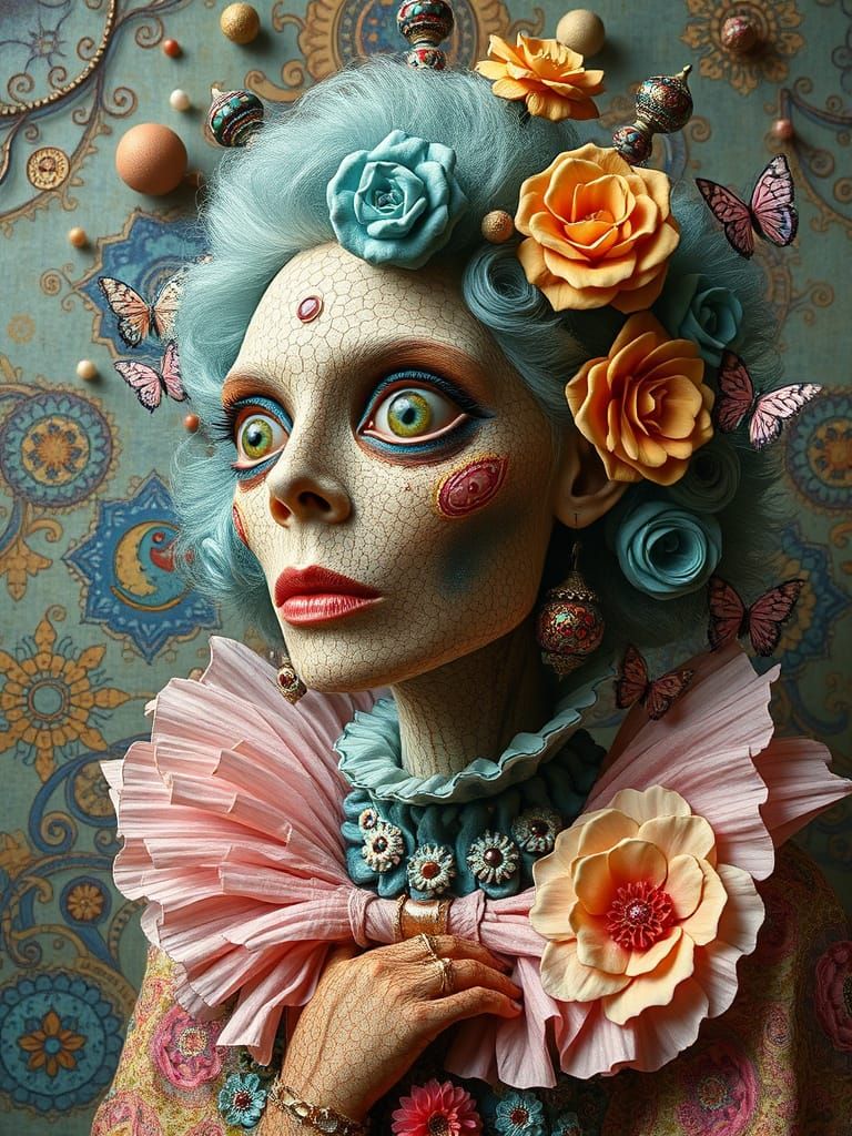 Surreal Maximalist Fantasy Portrait with Eccentric Textures