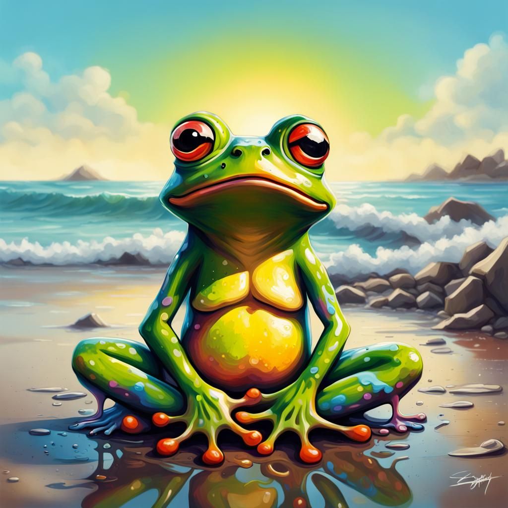 Meditative Frog Graffiti Art at the Beach