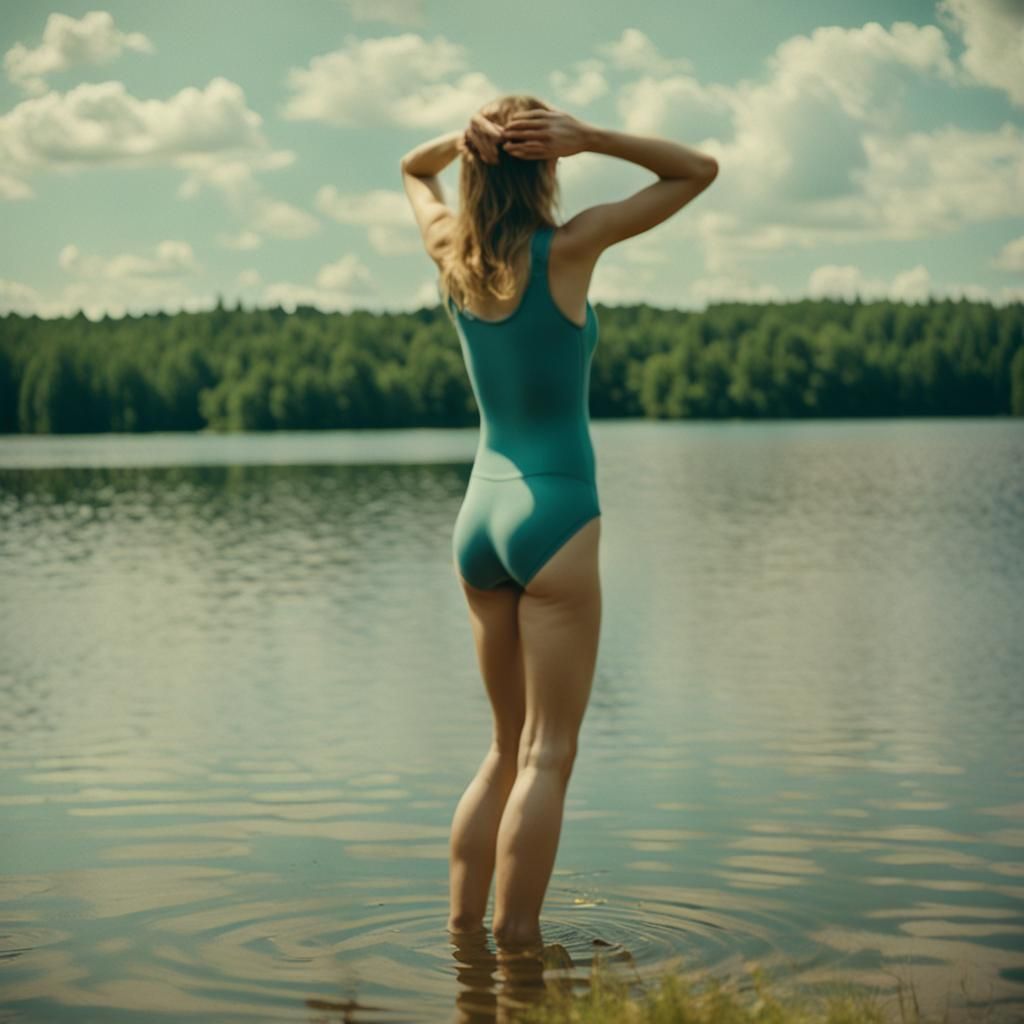 Russian Girl in Swimwear by Serene Lake