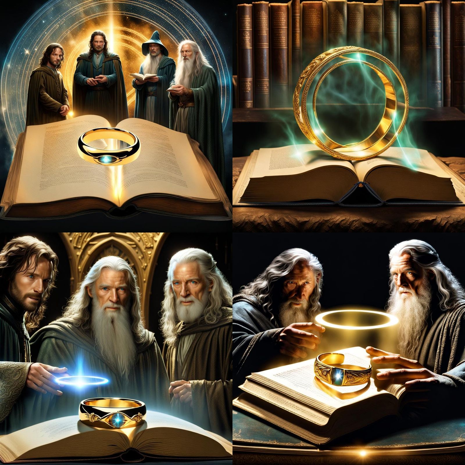 Hologram of Characters with Ring Over Book