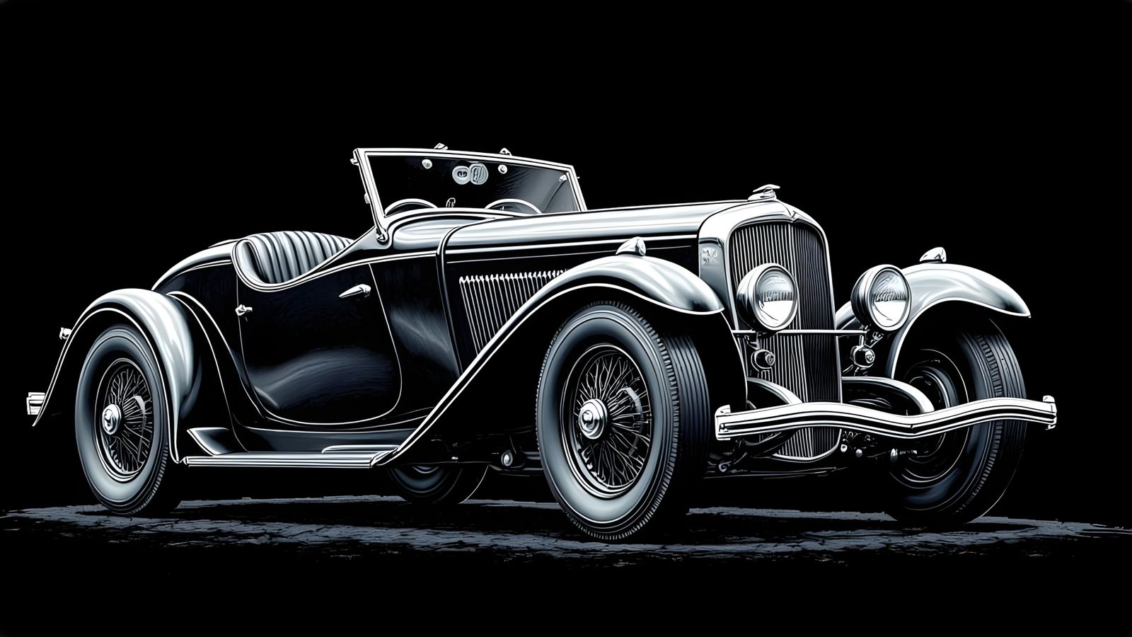 1920s Car in Art Deco Scratchboard Style