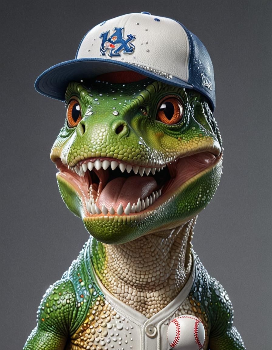Hyper-Realistic T-Rex Portrait in Baseball Hat