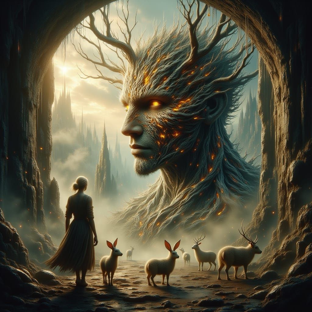 Surreal Landscape with Earthy Figure and Timekeeper