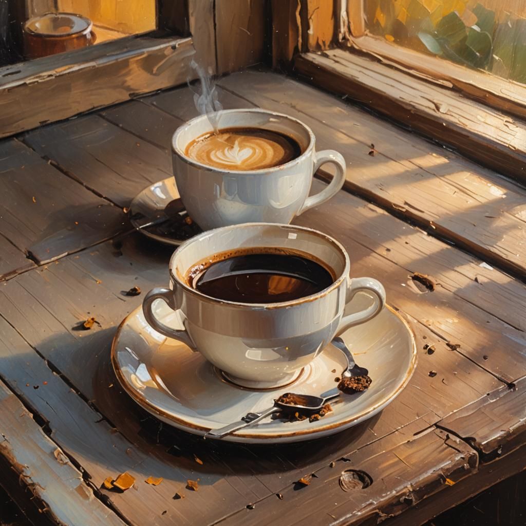 Vintage Coffee Cup Still Life Oil Painting