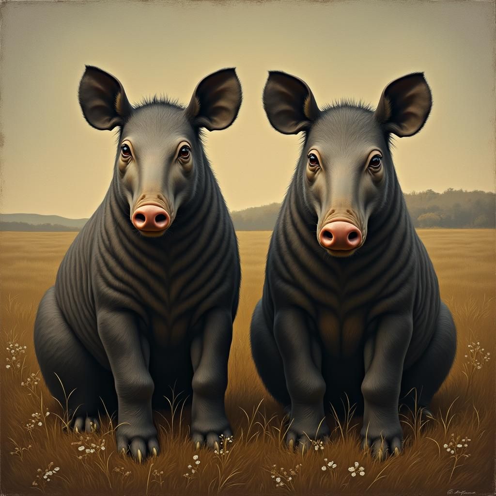 Tapirs Recreate American Gothic Painting