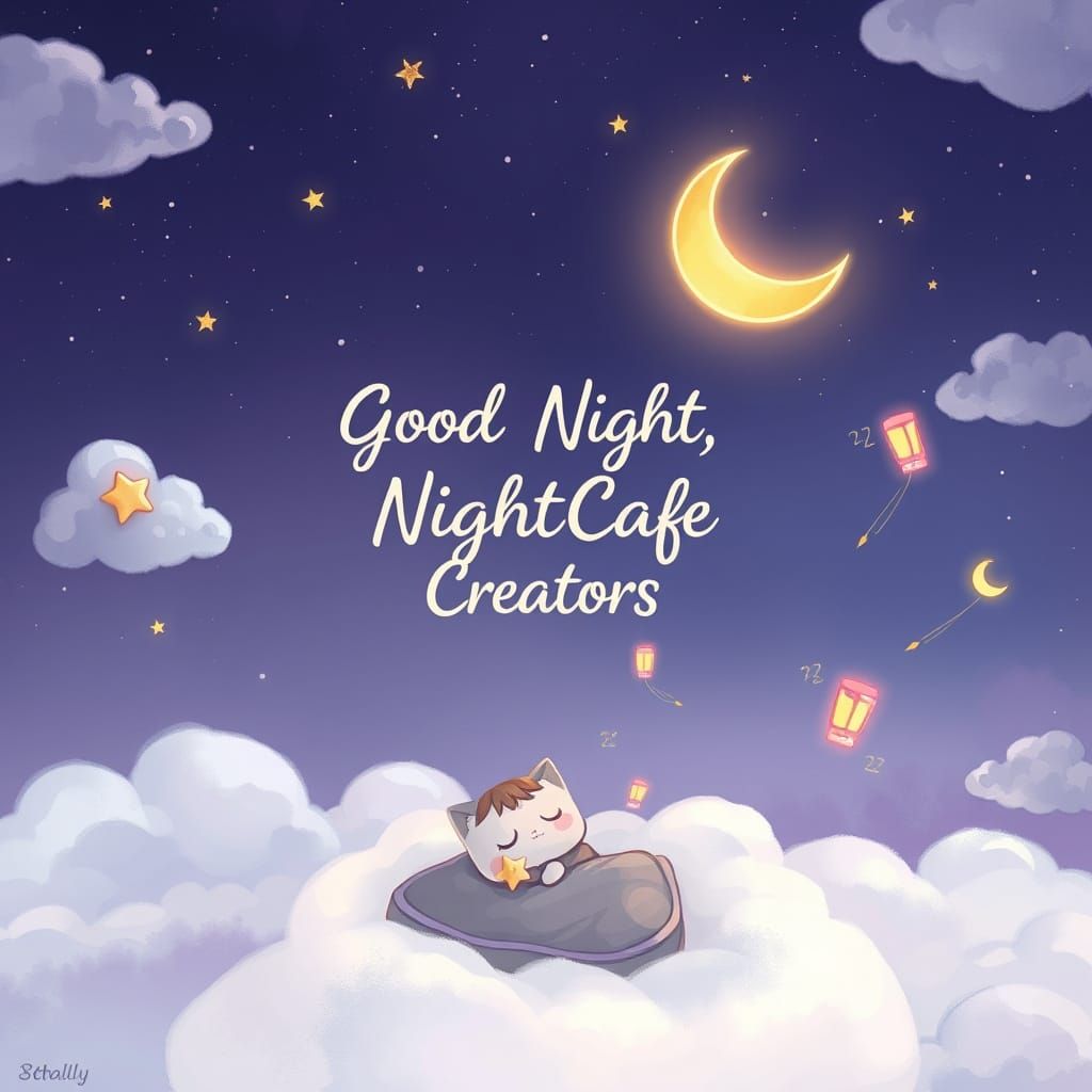 Dreamy Night Scene in Whimsical Digital Painting Style