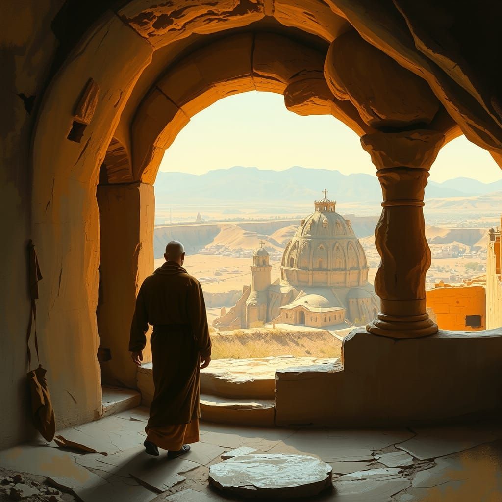 Cappadocia Rock Church Ruins in Impressionist Style