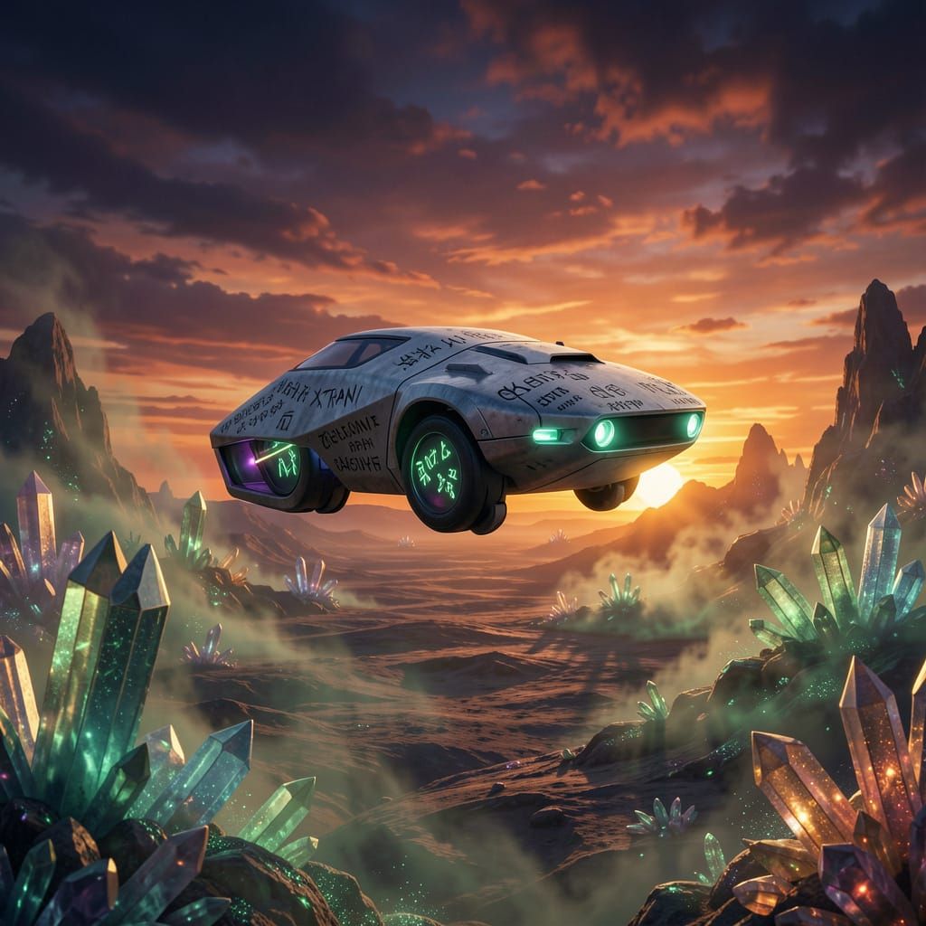 Modern Falcon Drone on Desolate Planet at Binary Sunset