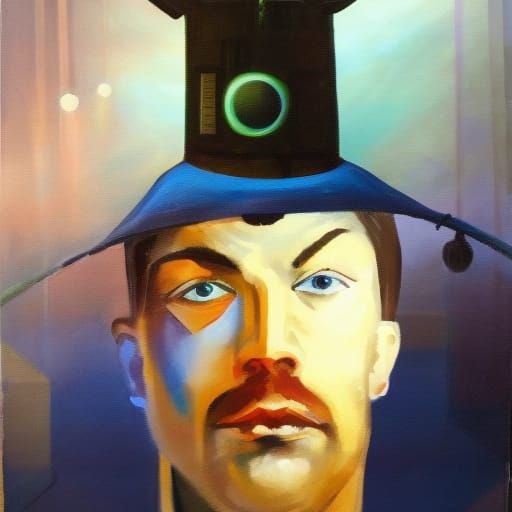 Sci-Fi Man with Forked Hat Painting