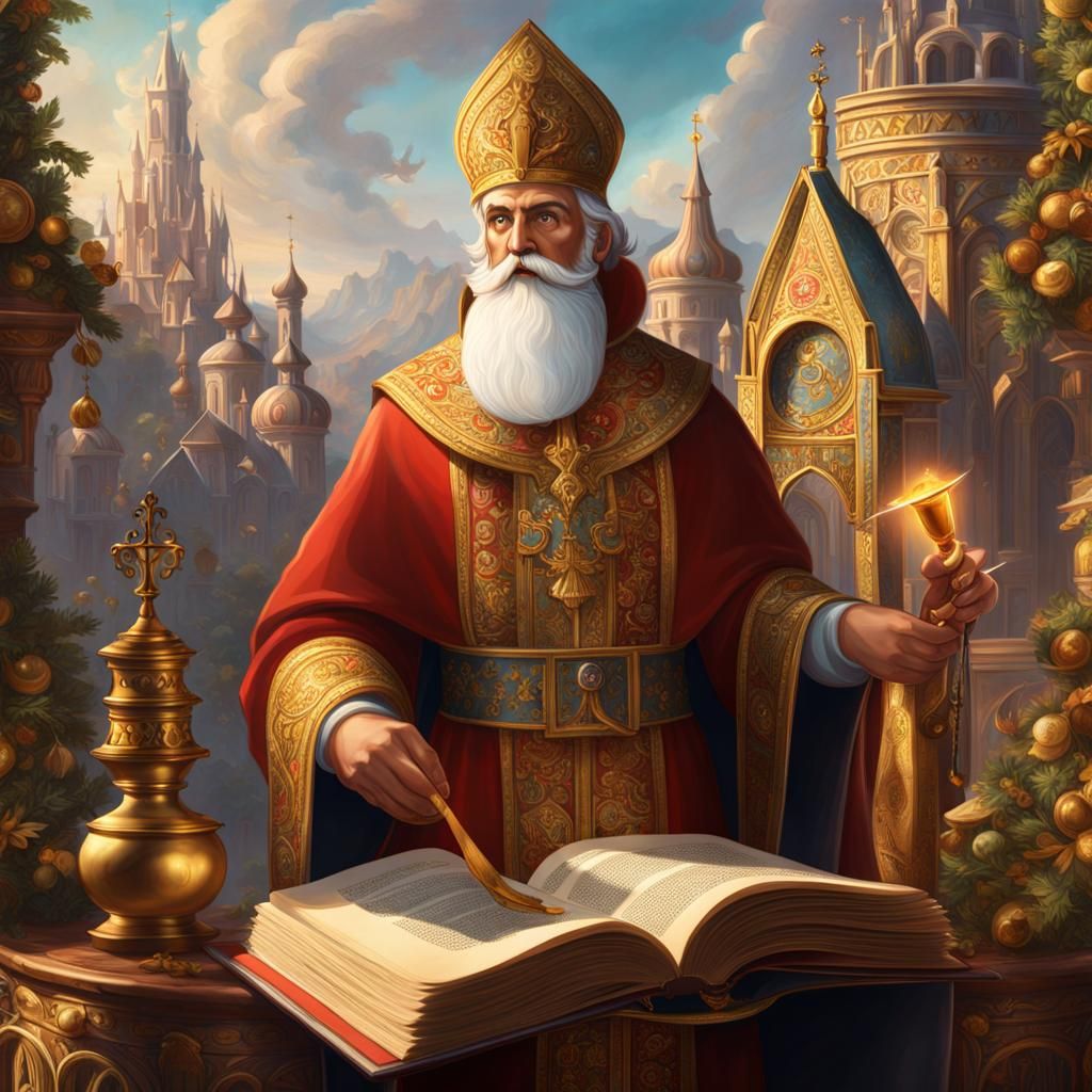 Saint Nicholas with Golden Book, Digital Gouache