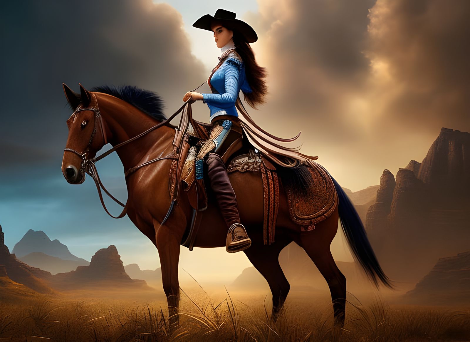 Cowgirl on Horse: Detailed Digital Art