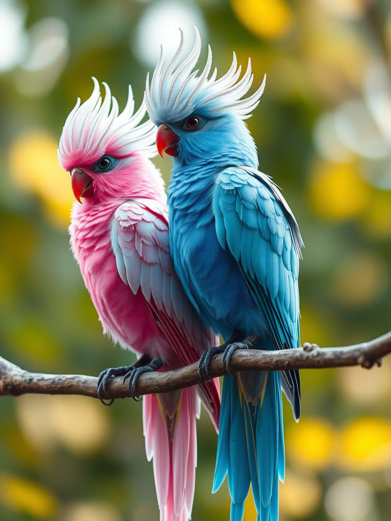 Colorful Birds with Silver Accessories, Fantasy Art
