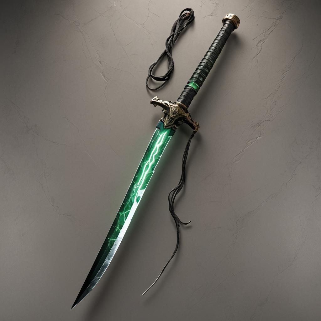 Jade Katana Infused with Tesla Energy, Dark Fantasy Art