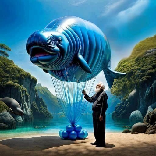 Man Creates Manatee Balloon Animal: Detailed Fantasy Art
