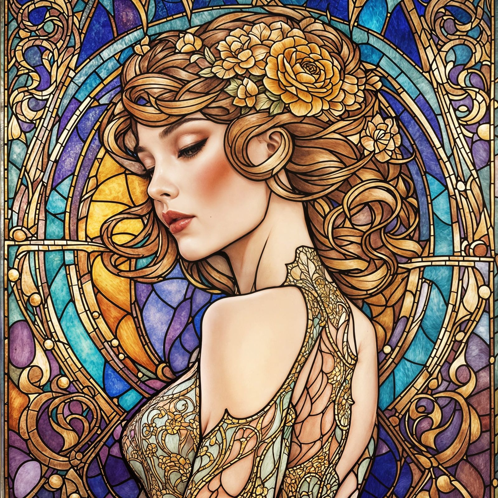 Ethereal Woman in Stained Glass Bodystocking