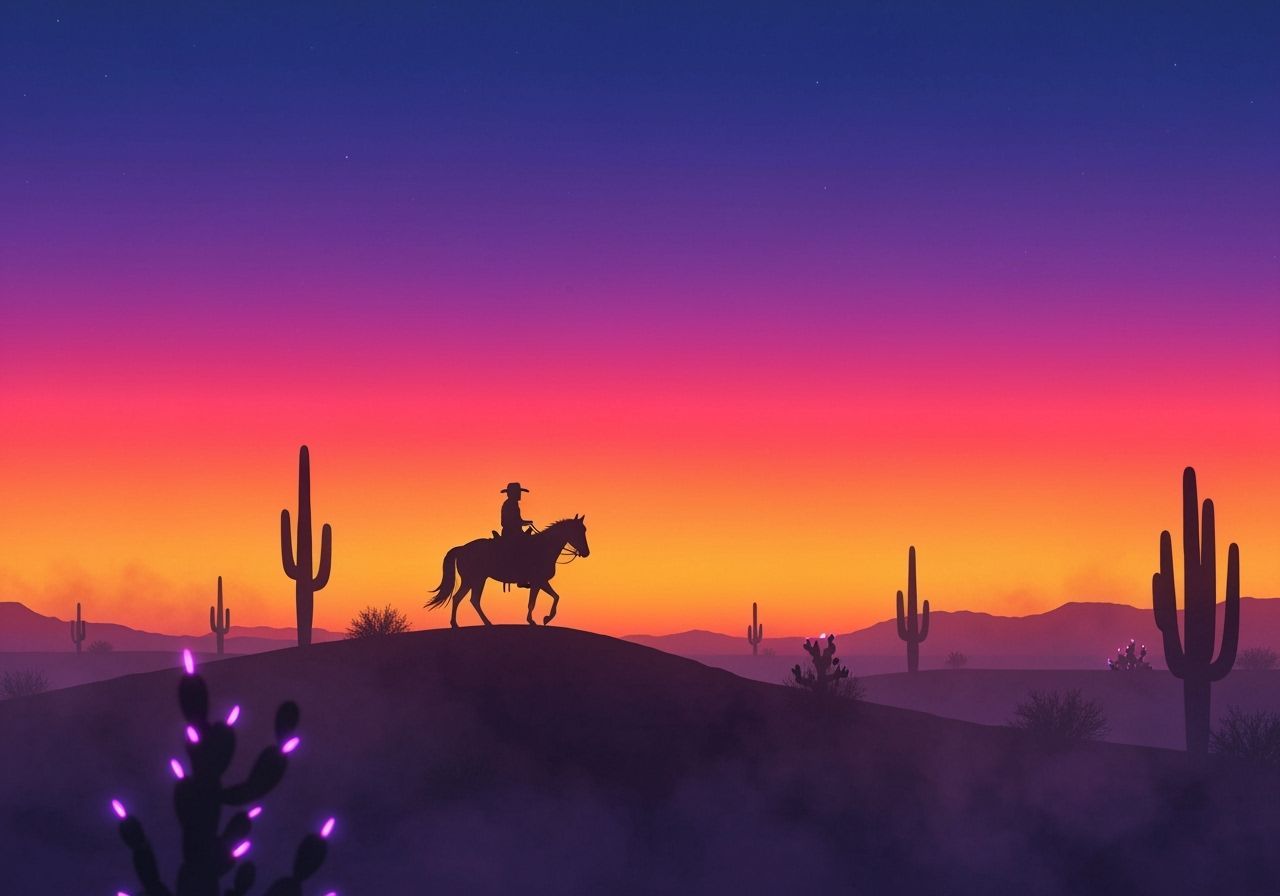 Cowboy Silhouette in 80s Airbrush Art Style