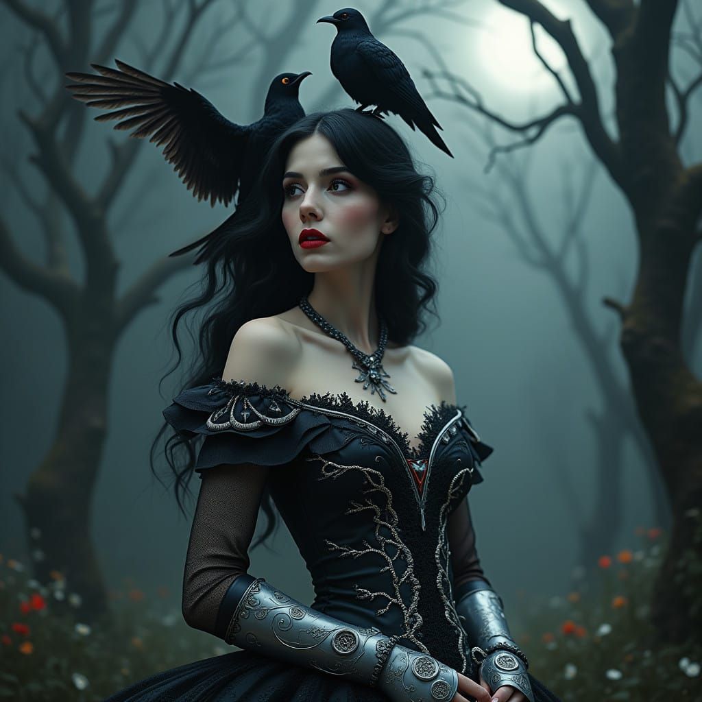 Ethereal Goddess in Gothic Fantasy Attire