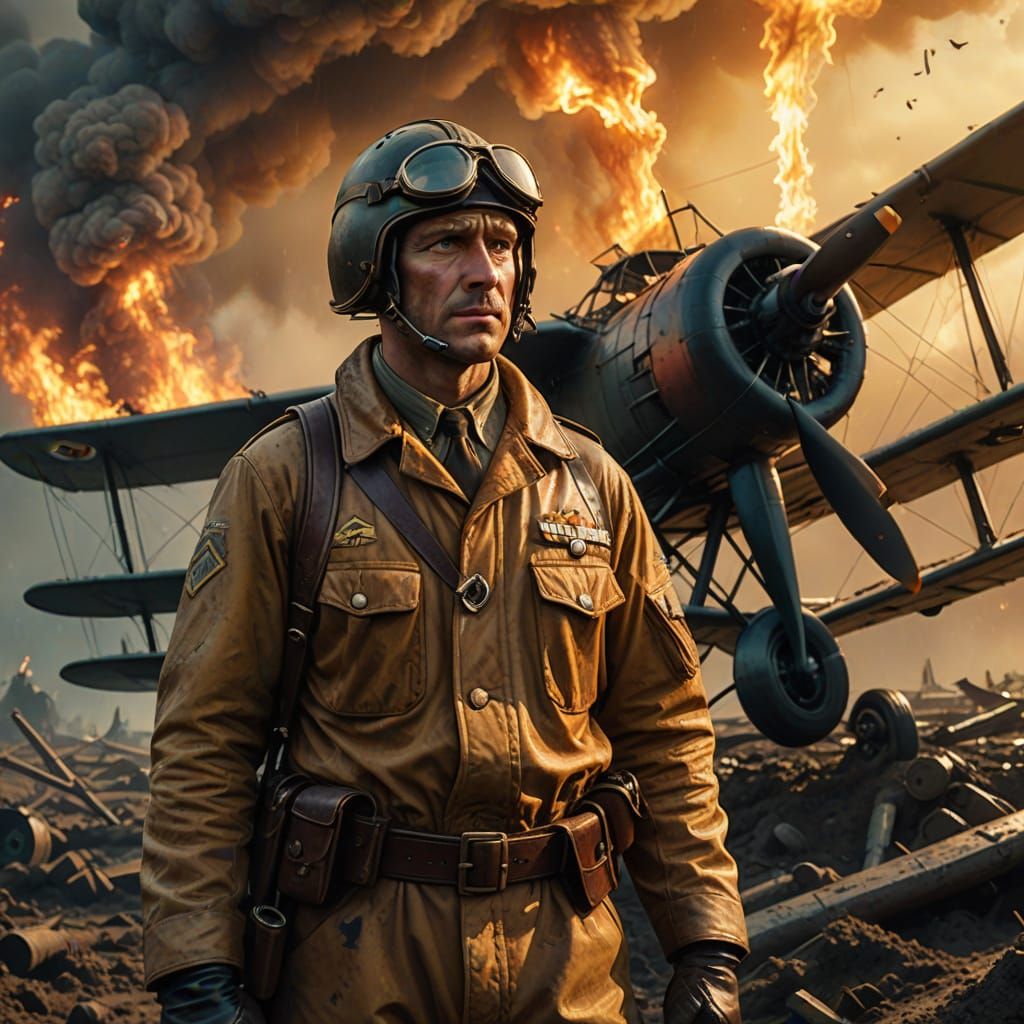 WWI Pilot in Trenches, Digital Concept Art