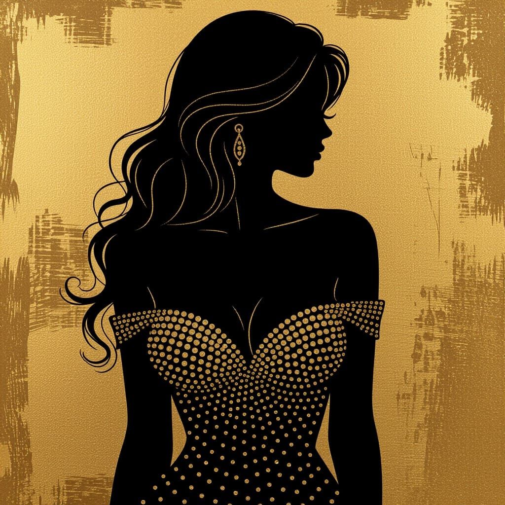 Golden Silhouette of a Woman in Impasto Style