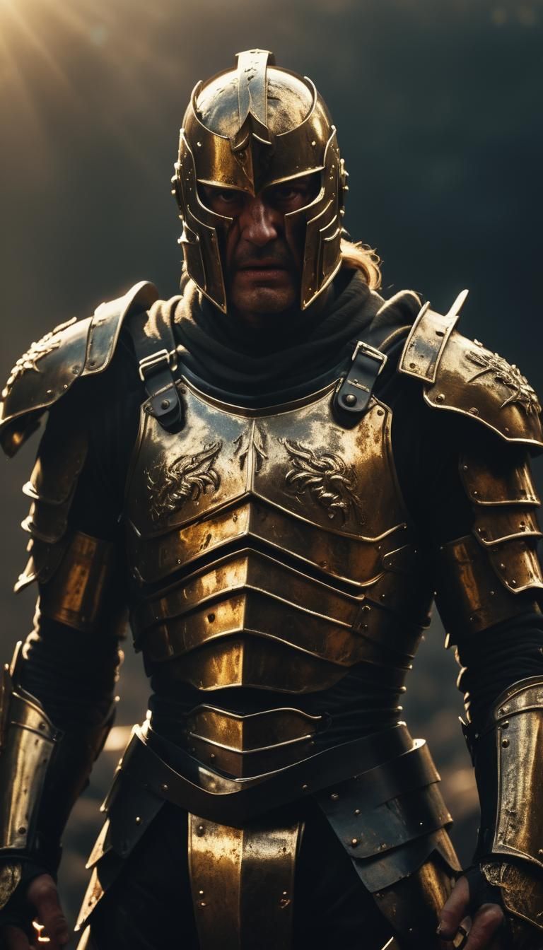 Grim Warrior in Golden Light