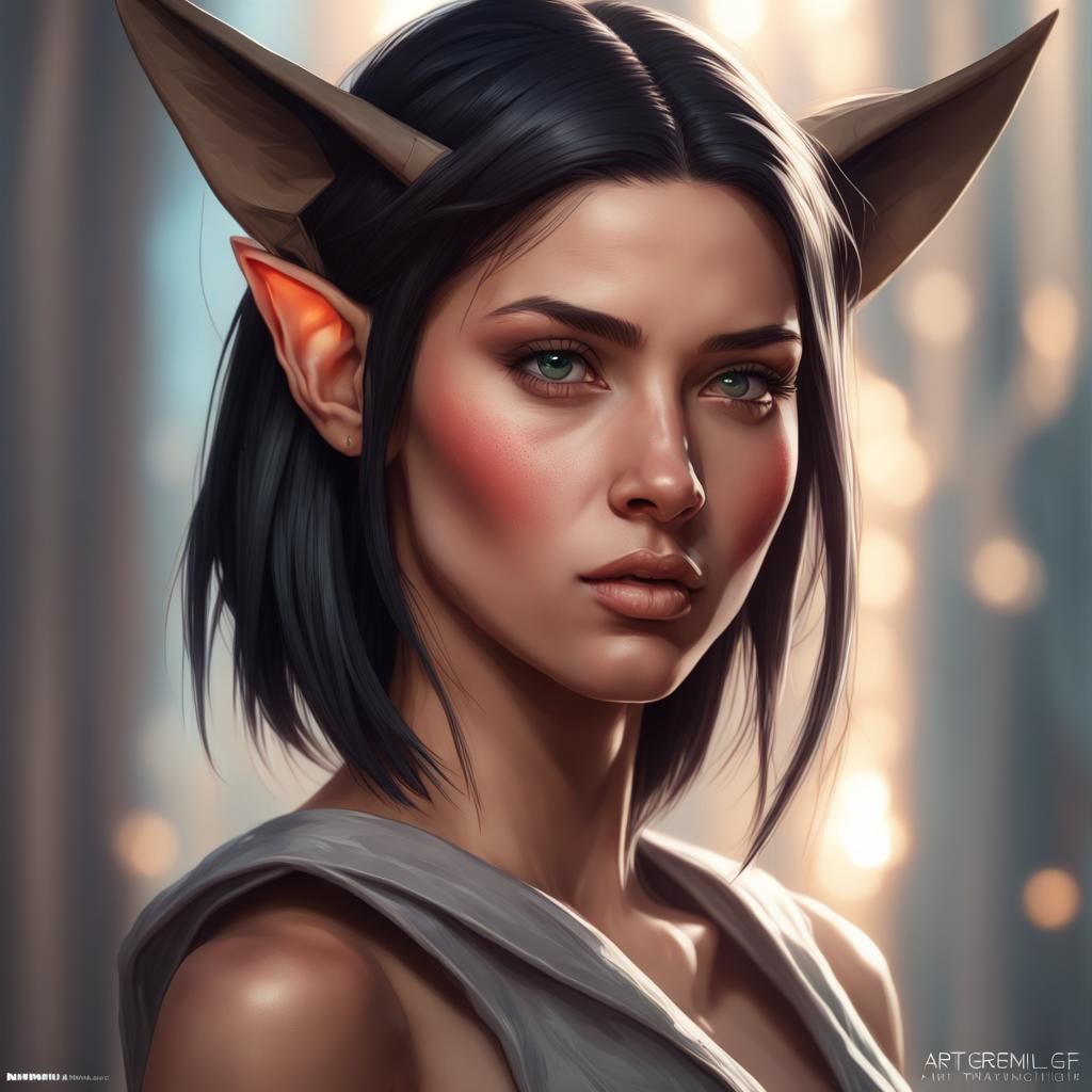 Elf-Eared Woman Portrait in Art Nouveau Style
