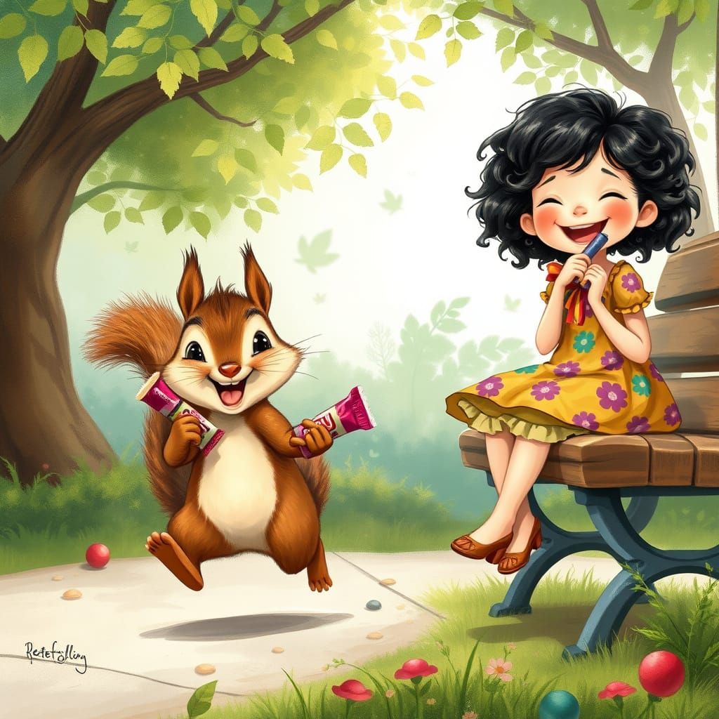 Mischievous Squirrel Steals Candy, Children's Book Illustrat...