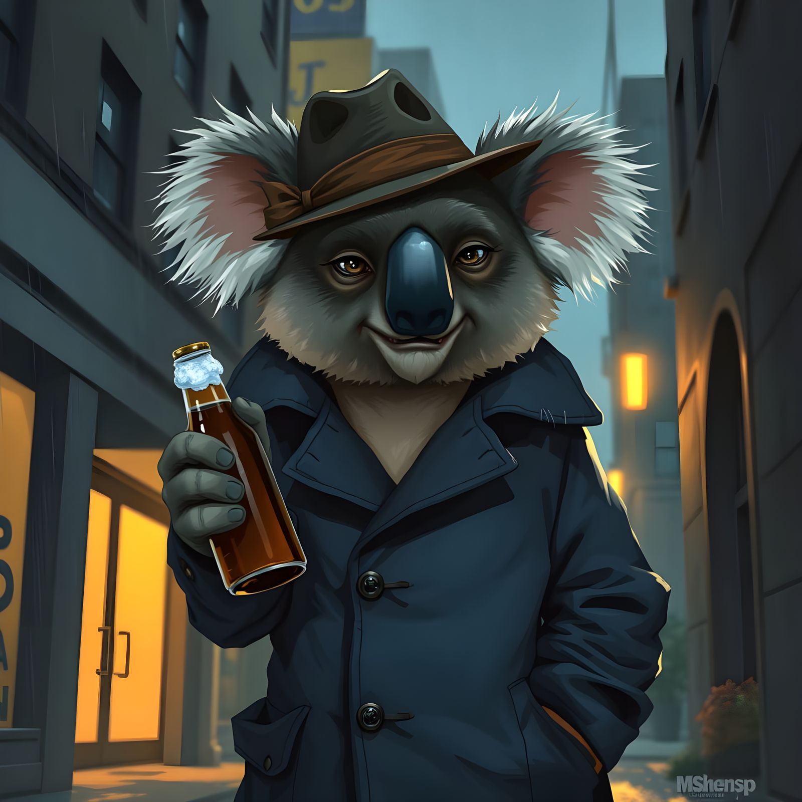Gritty Koala in Film Noir Style