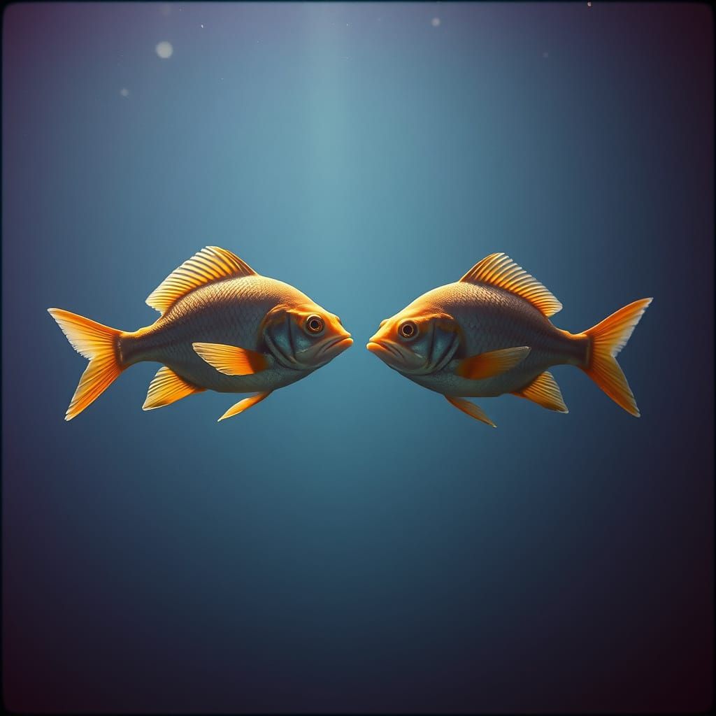 Surreal Cosmic Fish Form the Pisces Symbol in Cinematic Film...