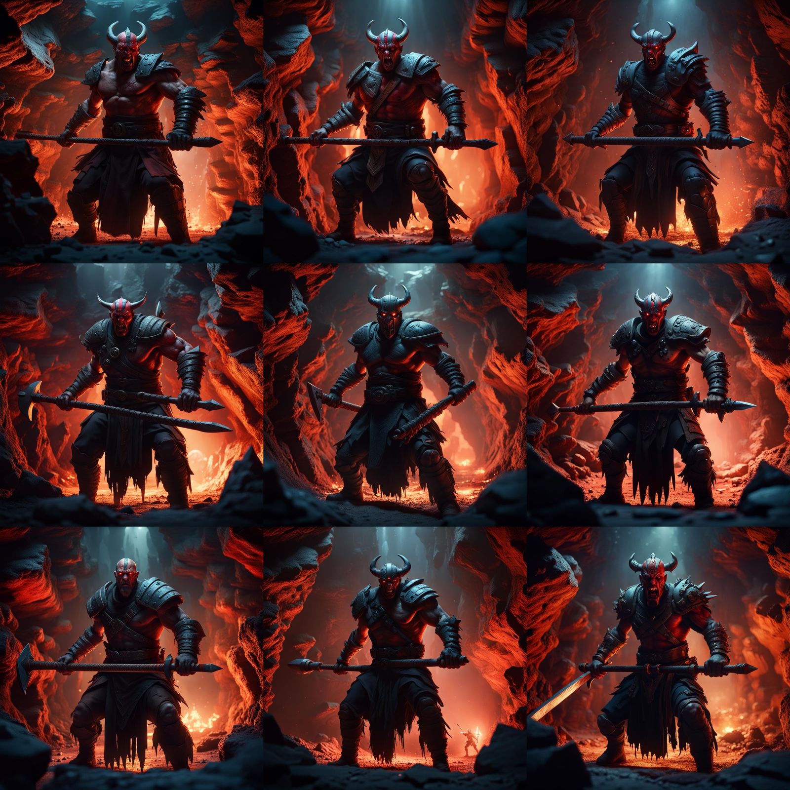 Scared Warrior with Maul in Cavern: Fantasy Art