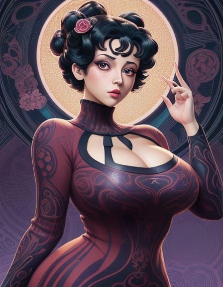 Elegant Anime Goddess in Art Nouveau Style