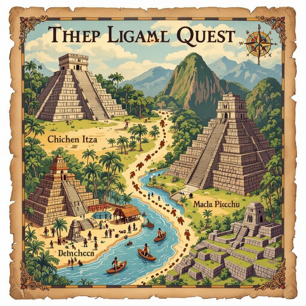 Antique Treasure Map of Mayan, Aztec, and Inca Civilizations