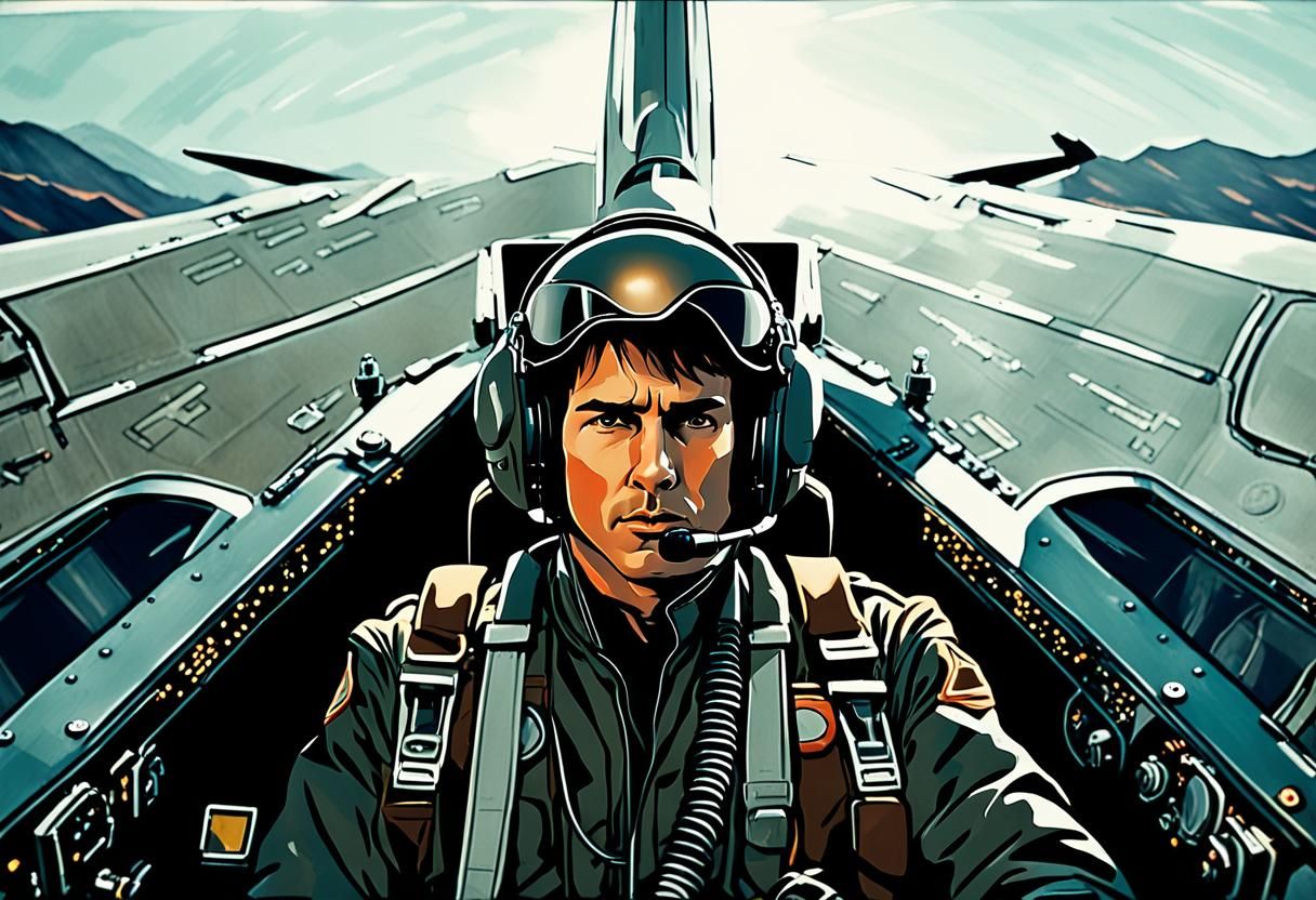 Intense Fighter Pilot in Cockpit: Cinematic Film Still