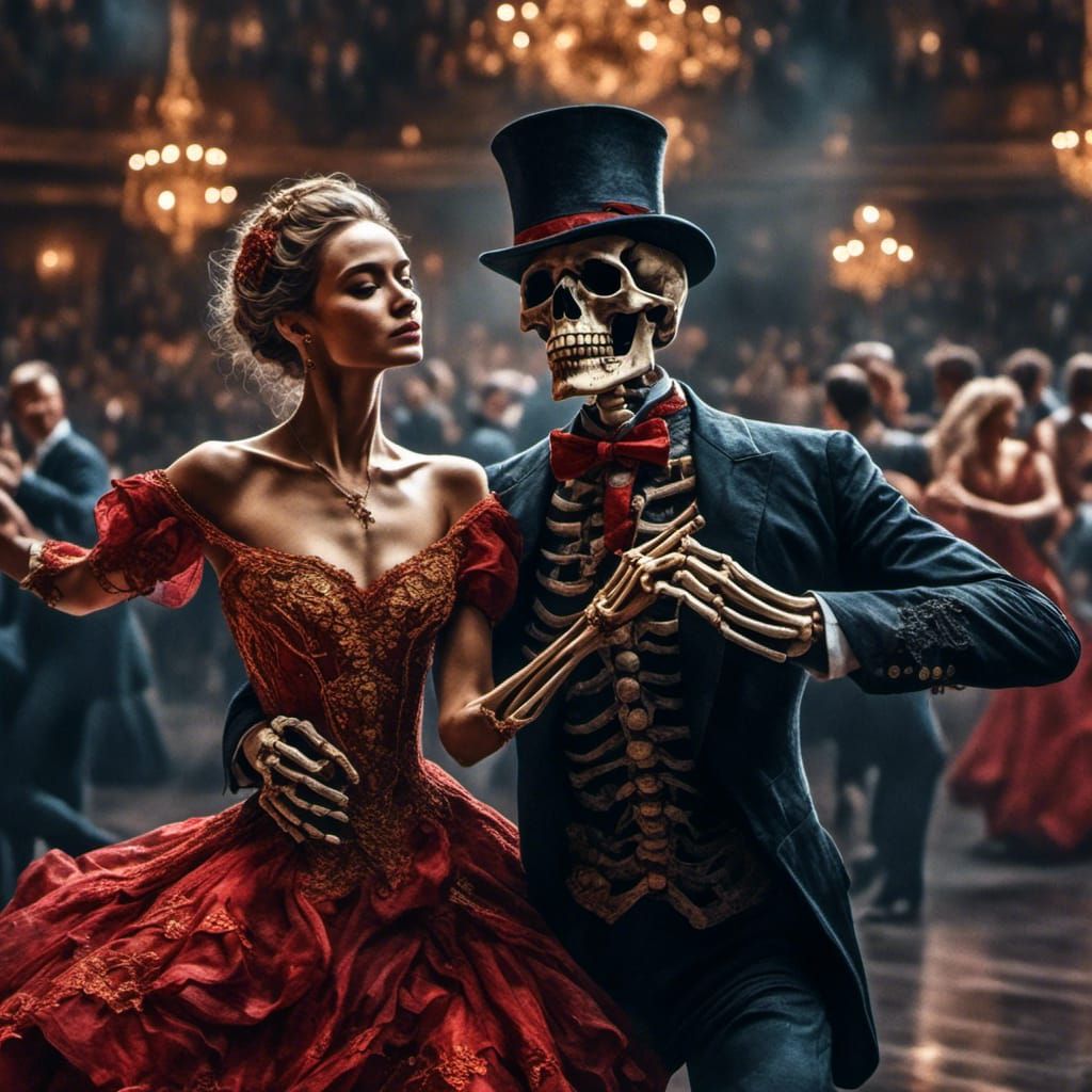Detailed Skeleton Ballroom Dancer in Danse Macabre Style