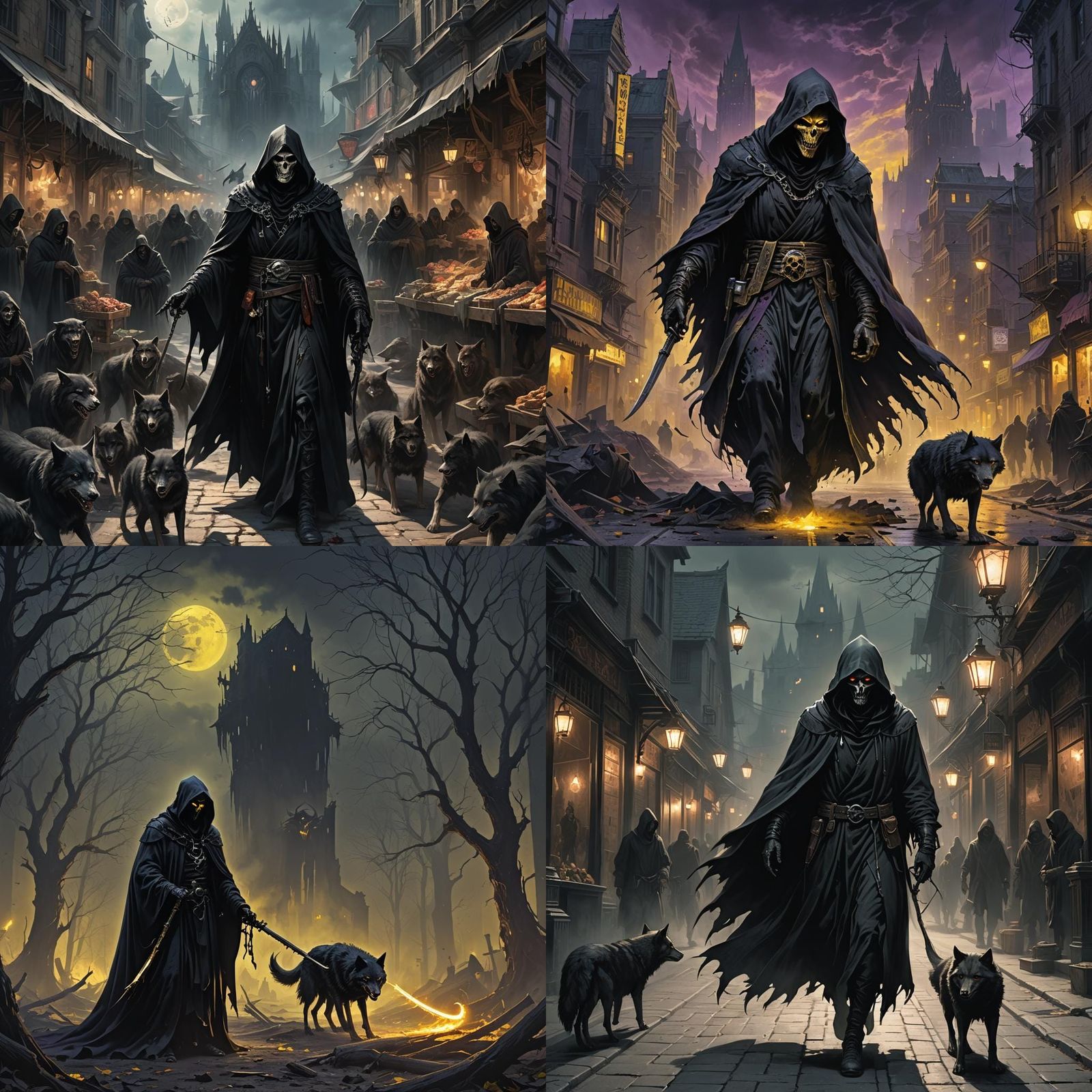 Grim Reaper and Wolf in Dark Fantasy Art