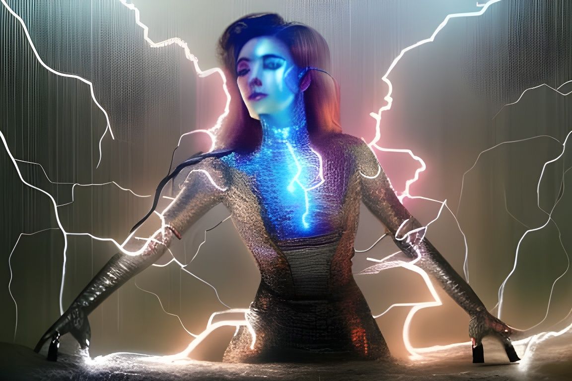 Electric Dreams: Woman with Lightning in Photorealistic Styl...