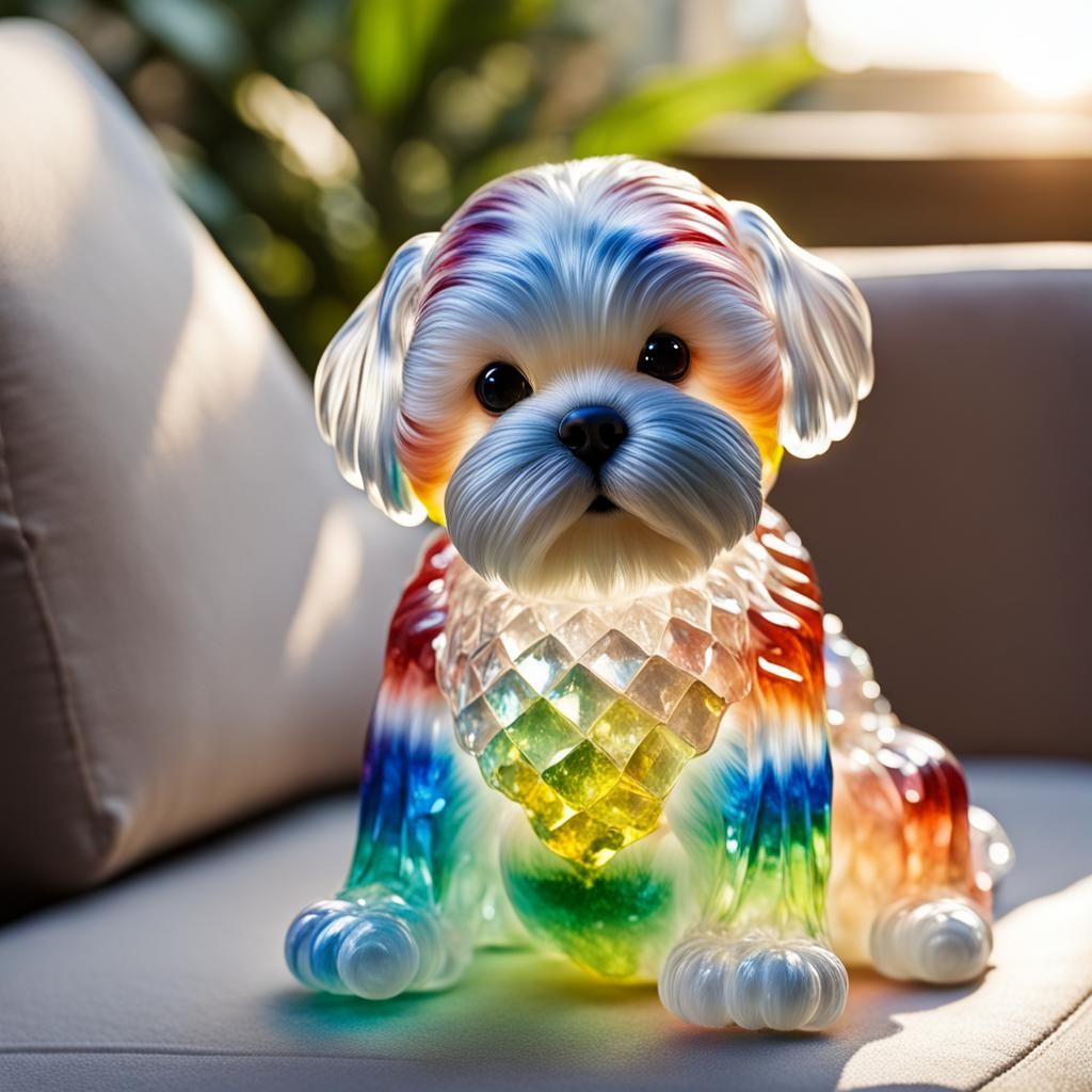 Rainbow Glass Shi Tzu Puppy Twinkling in Sunlight