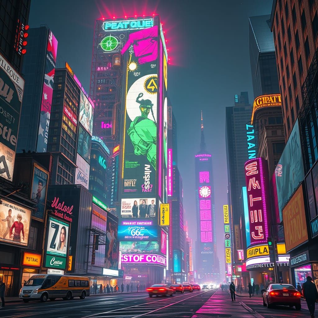 Futuristic Cityscape at Night in Neon Lights